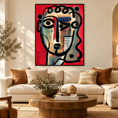 Red Rhythm Abstract Face Canvas Print