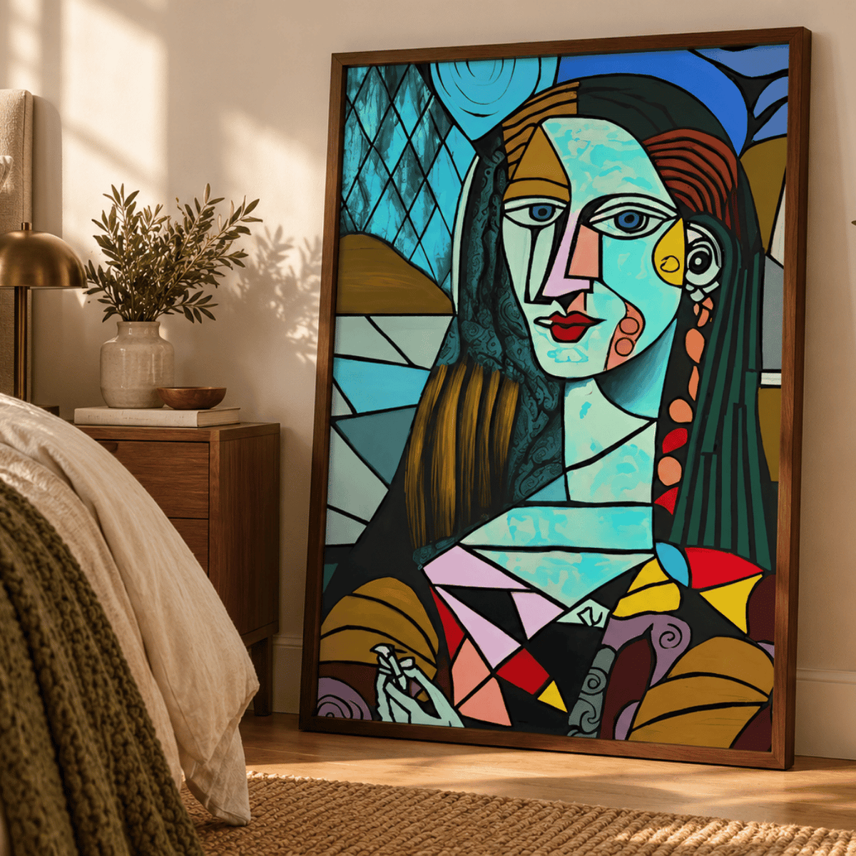 Turquoise Muse Cubist Portrait Canvas Print