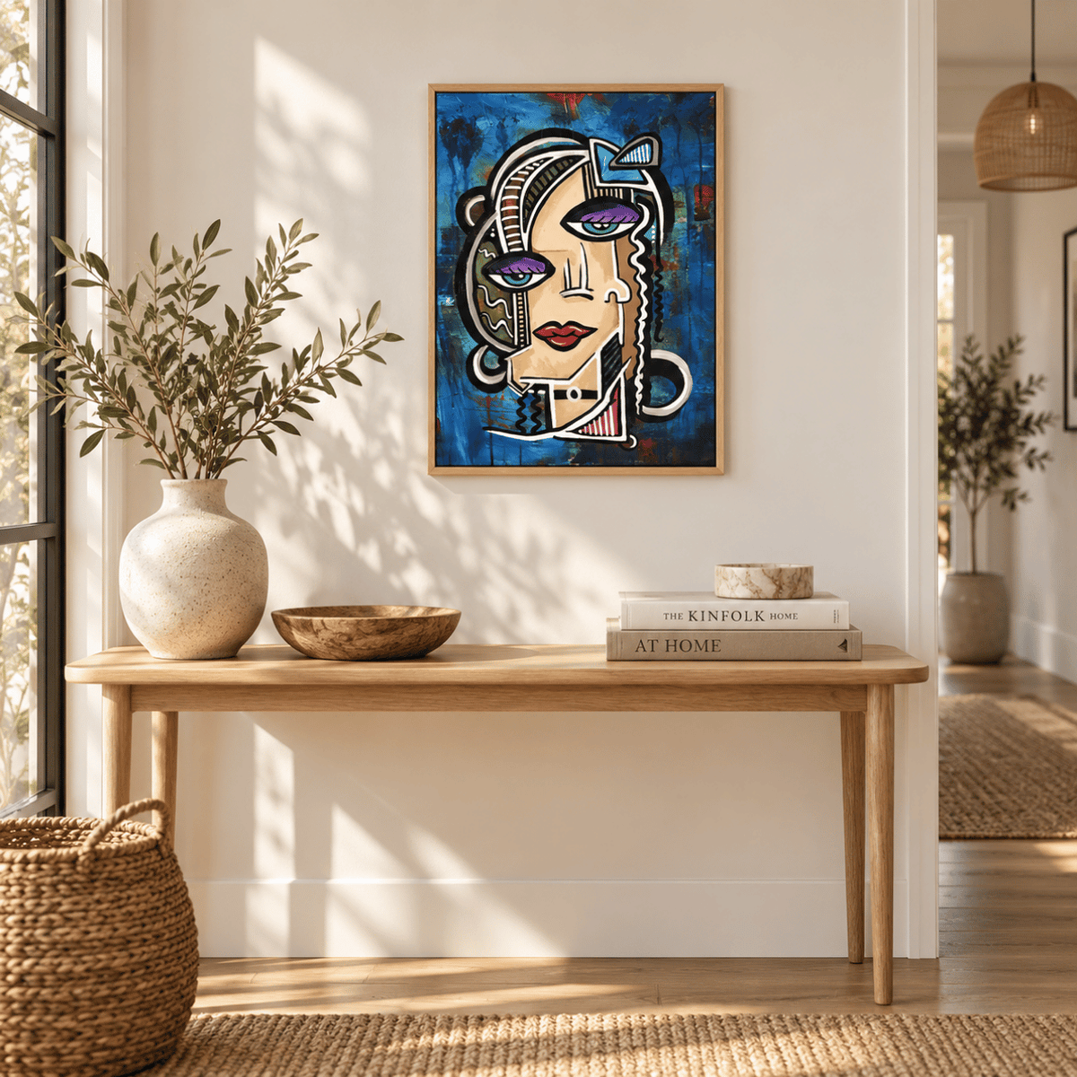 Blue Bow Abstract Portrait Canvas Print