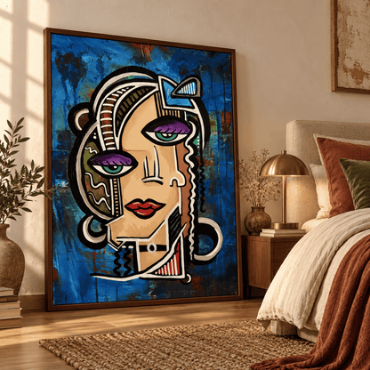 Blue Bow Abstract Portrait Canvas Print