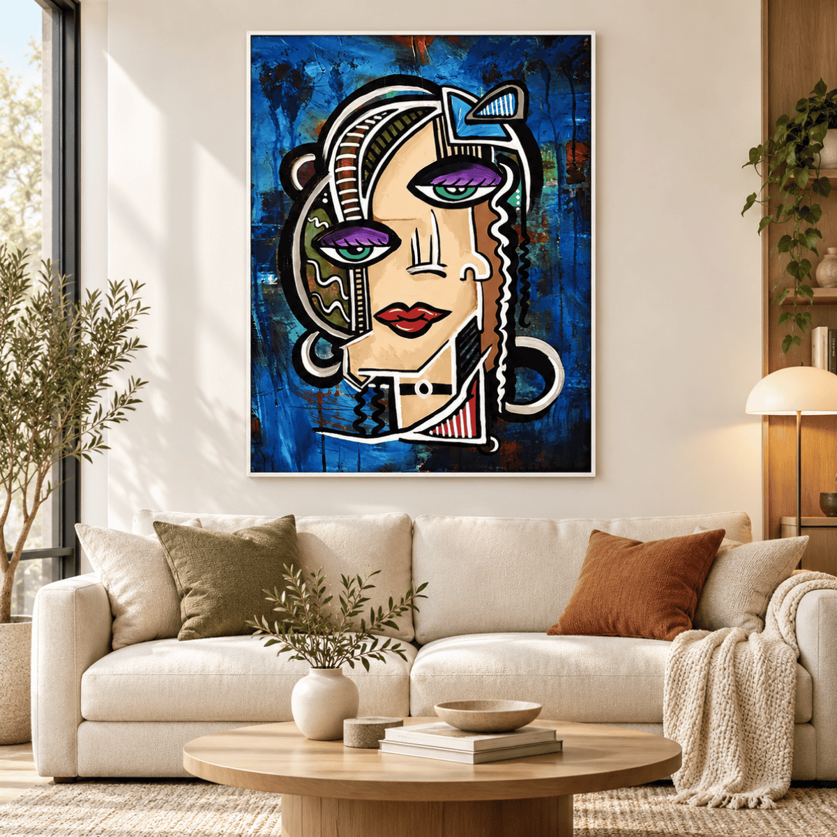 Blue Bow Abstract Portrait Canvas Print