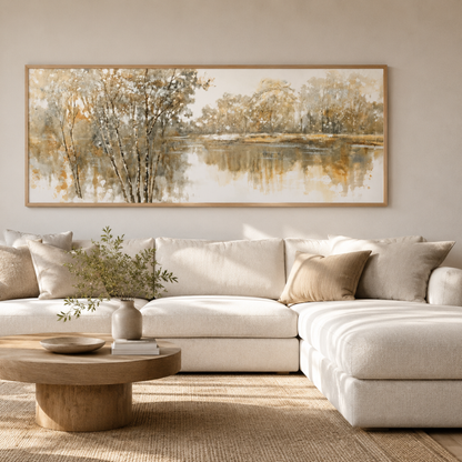 Whispering Waters Neutral Landscape Panoramic Canvas Print