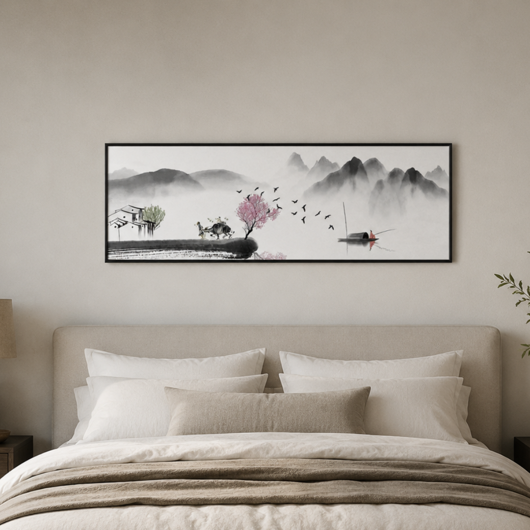 Mist Valley Ink Wash Landscape Panoramic Canvas Print