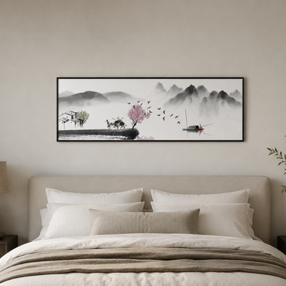 Mist Valley Ink Wash Landscape Panoramic Canvas Print