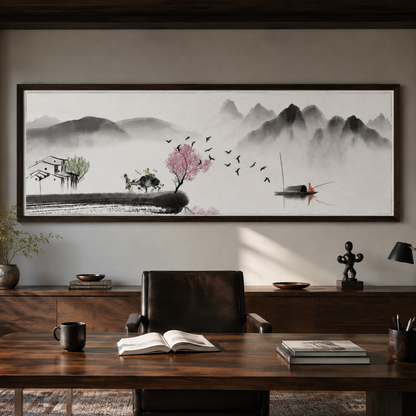 Mist Valley Ink Wash Landscape Panoramic Canvas Print