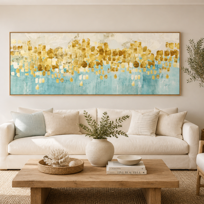 Gilded Lagoon Abstract Panoramic Canvas Print