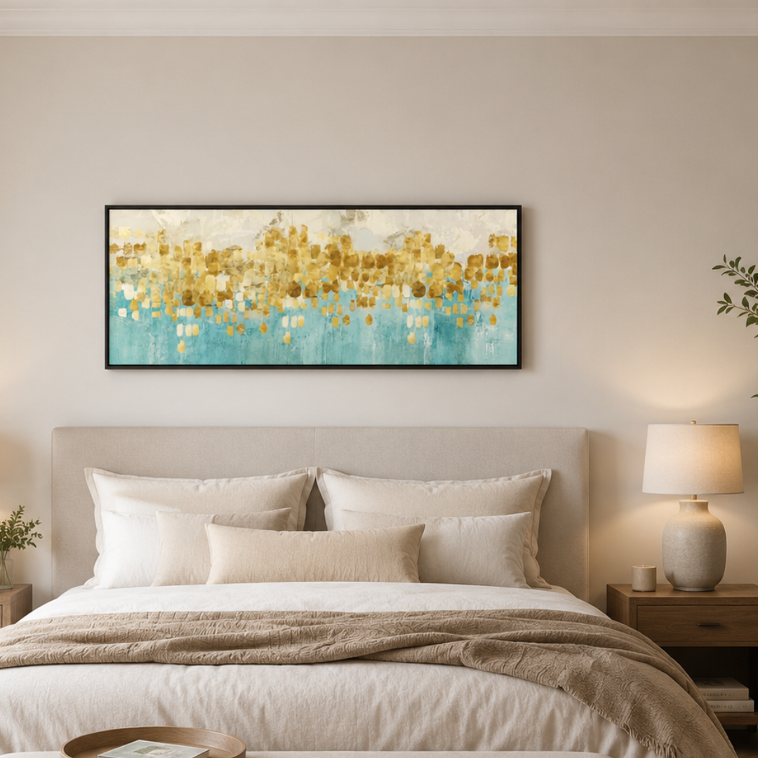 Gilded Lagoon Abstract Panoramic Canvas Print