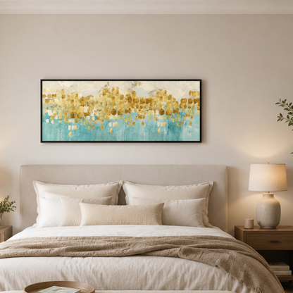 Gilded Lagoon Abstract Panoramic Canvas Print