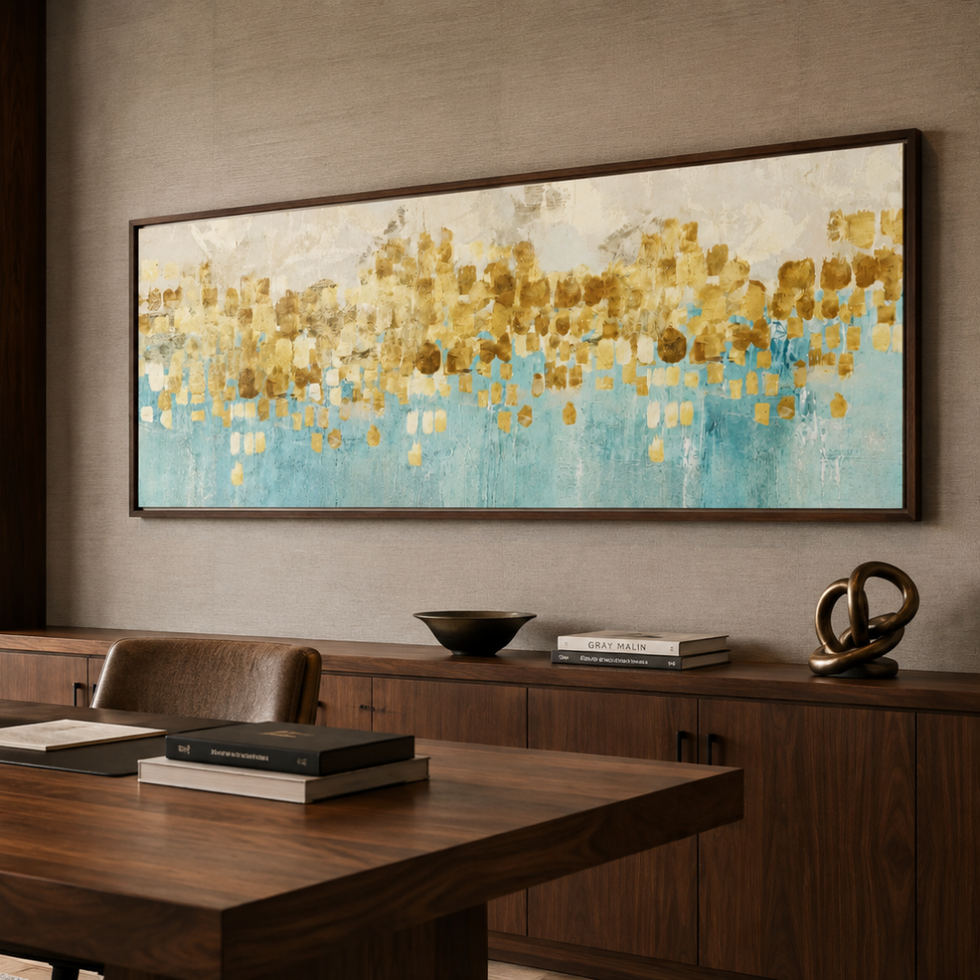 Gilded Lagoon Abstract Panoramic Canvas Print