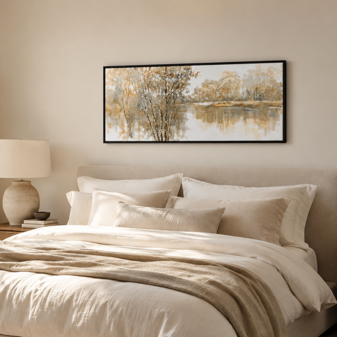 Whispering Waters Neutral Landscape Panoramic Canvas Print
