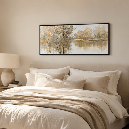 Whispering Waters Neutral Landscape Panoramic Canvas Print