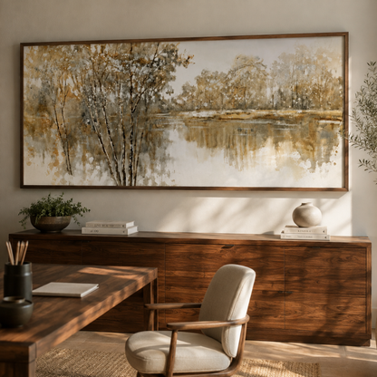 Whispering Waters Neutral Landscape Panoramic Canvas Print