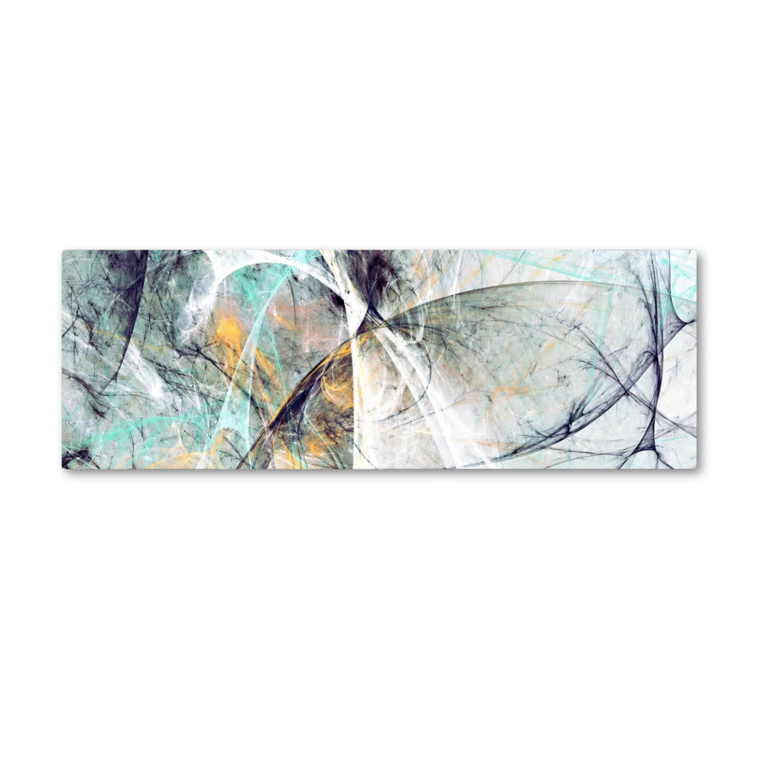 Abstract canvas wall art featuring a modern fractal design with flowing lines and organic shapes in white, teal, gray, black, and subtle gold accents, shown on a clean white background.