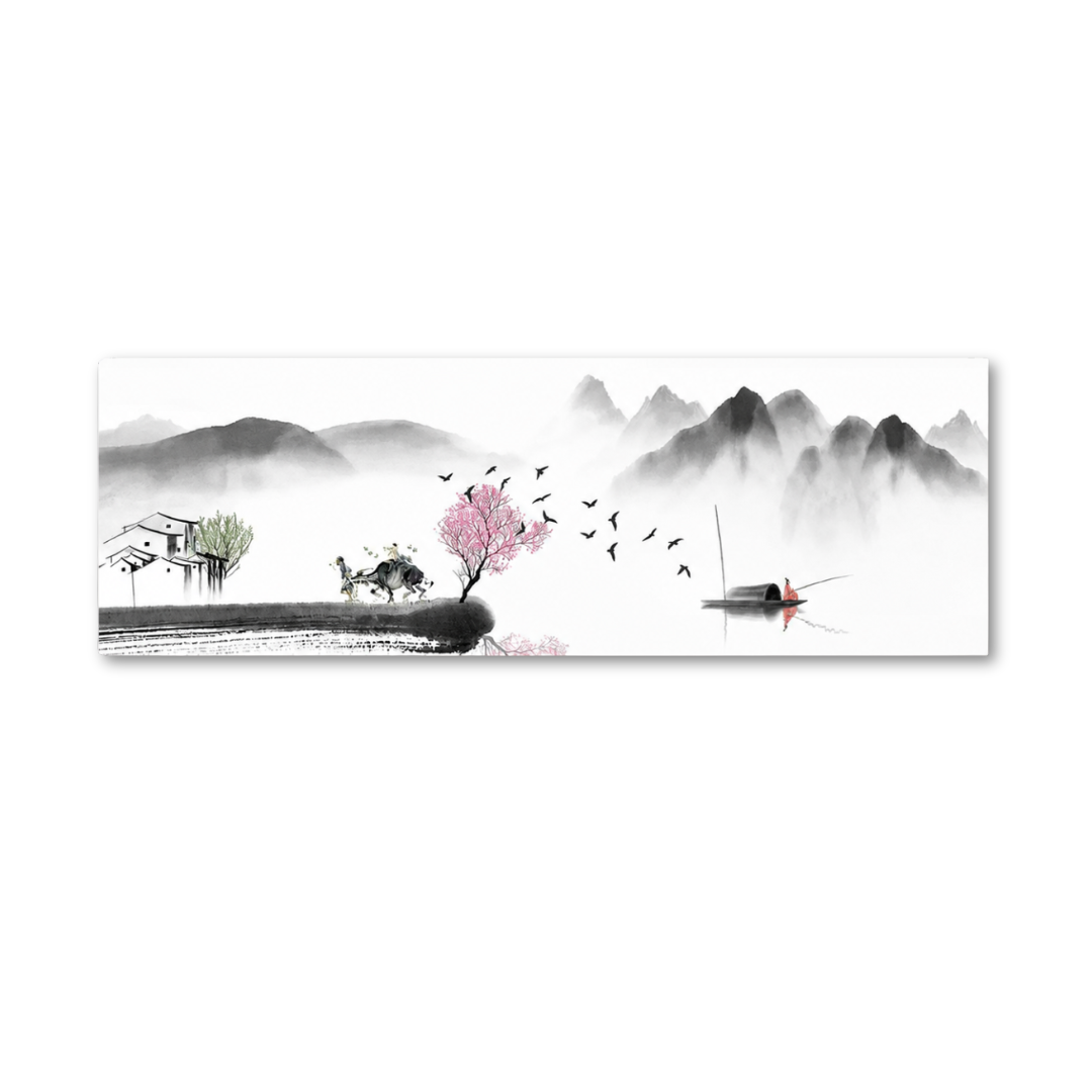 Mist Valley Ink Wash Landscape Panoramic Canvas Print