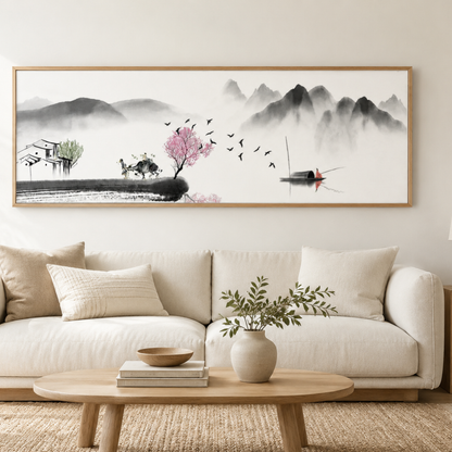 Mist Valley Ink Wash Landscape Panoramic Canvas Print