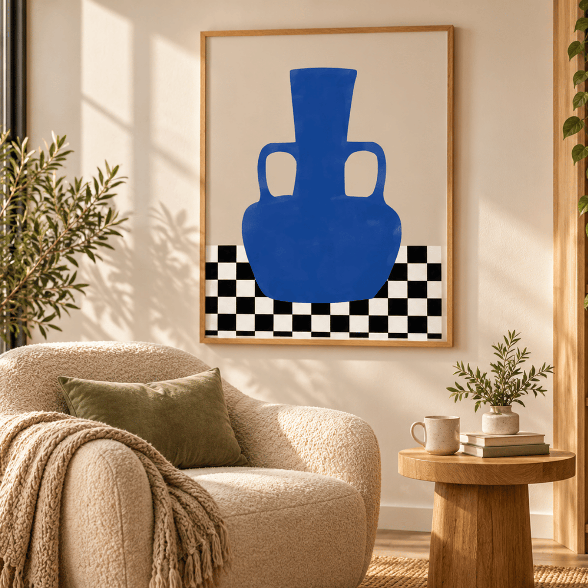 Cobalt Amphora Check Canvas Print