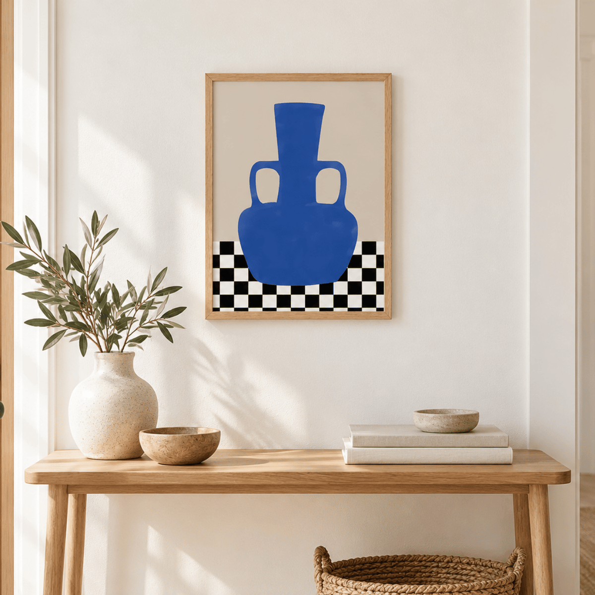 Cobalt Amphora Check Canvas Print