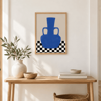 Cobalt Amphora Check Canvas Print