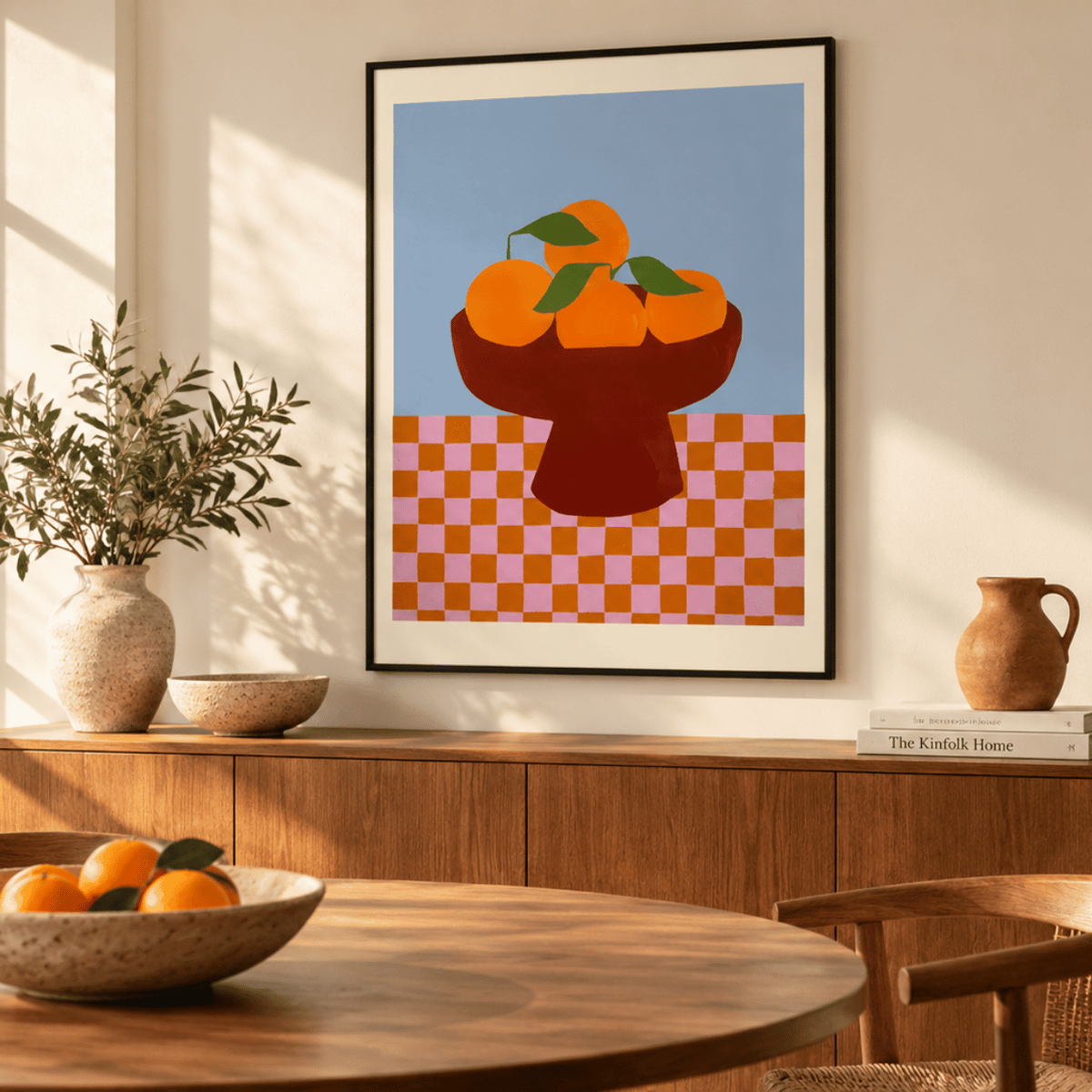 Citrus Checkerboard Still Life Canvas