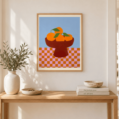 Citrus Checkerboard Still Life Canvas
