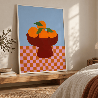 Citrus Checkerboard Still Life Canvas