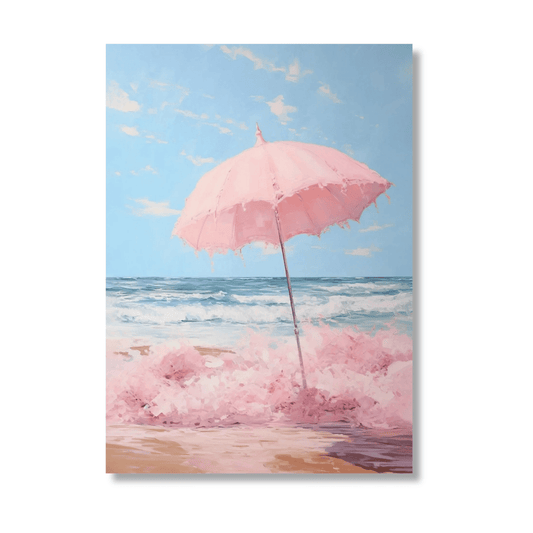 Pink Parasol Shore Canvas Print