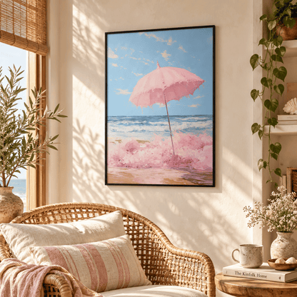Pink Parasol Shore Canvas Print