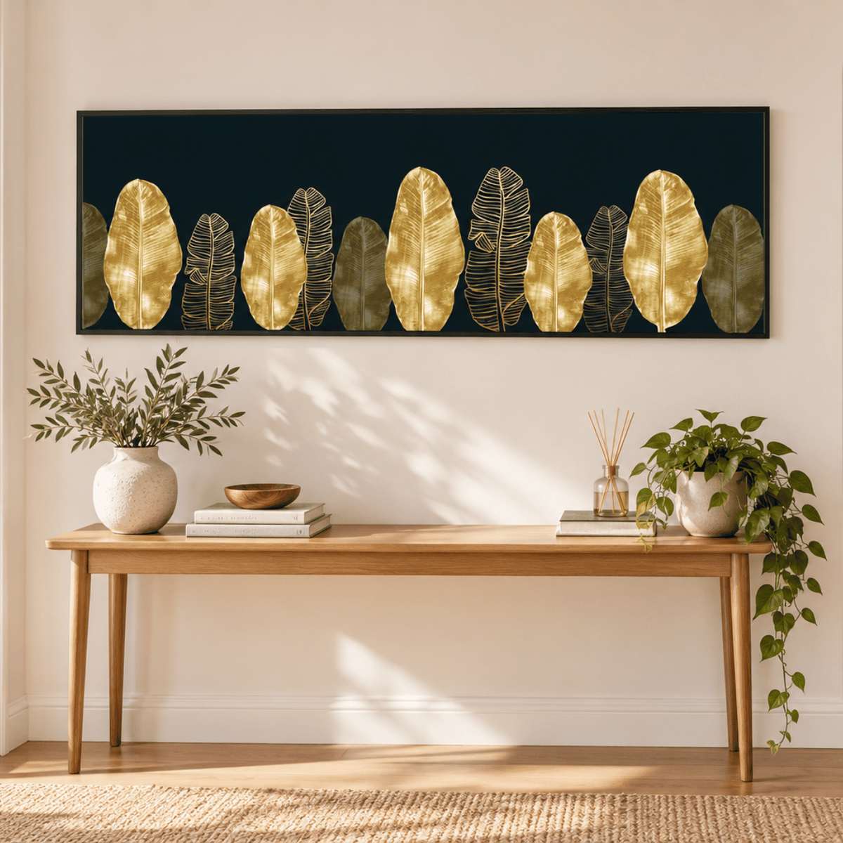 Midnight Gold Leaves Canvas Print