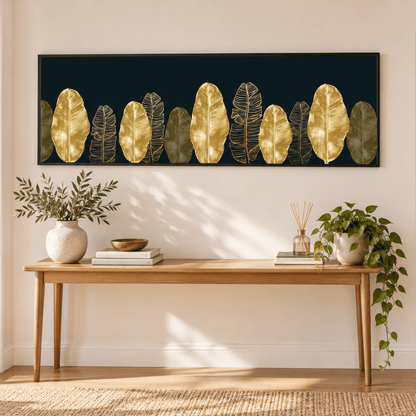Midnight Gold Leaves Canvas Print
