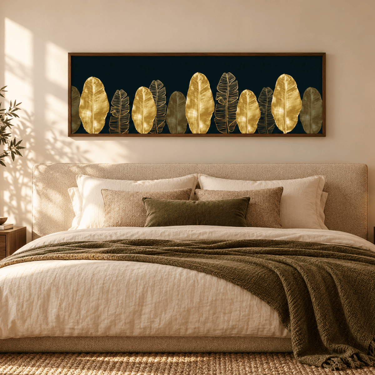Midnight Gold Leaves Canvas Print