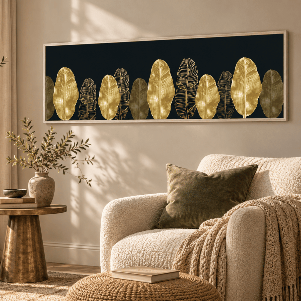 Midnight Gold Leaves Canvas Print