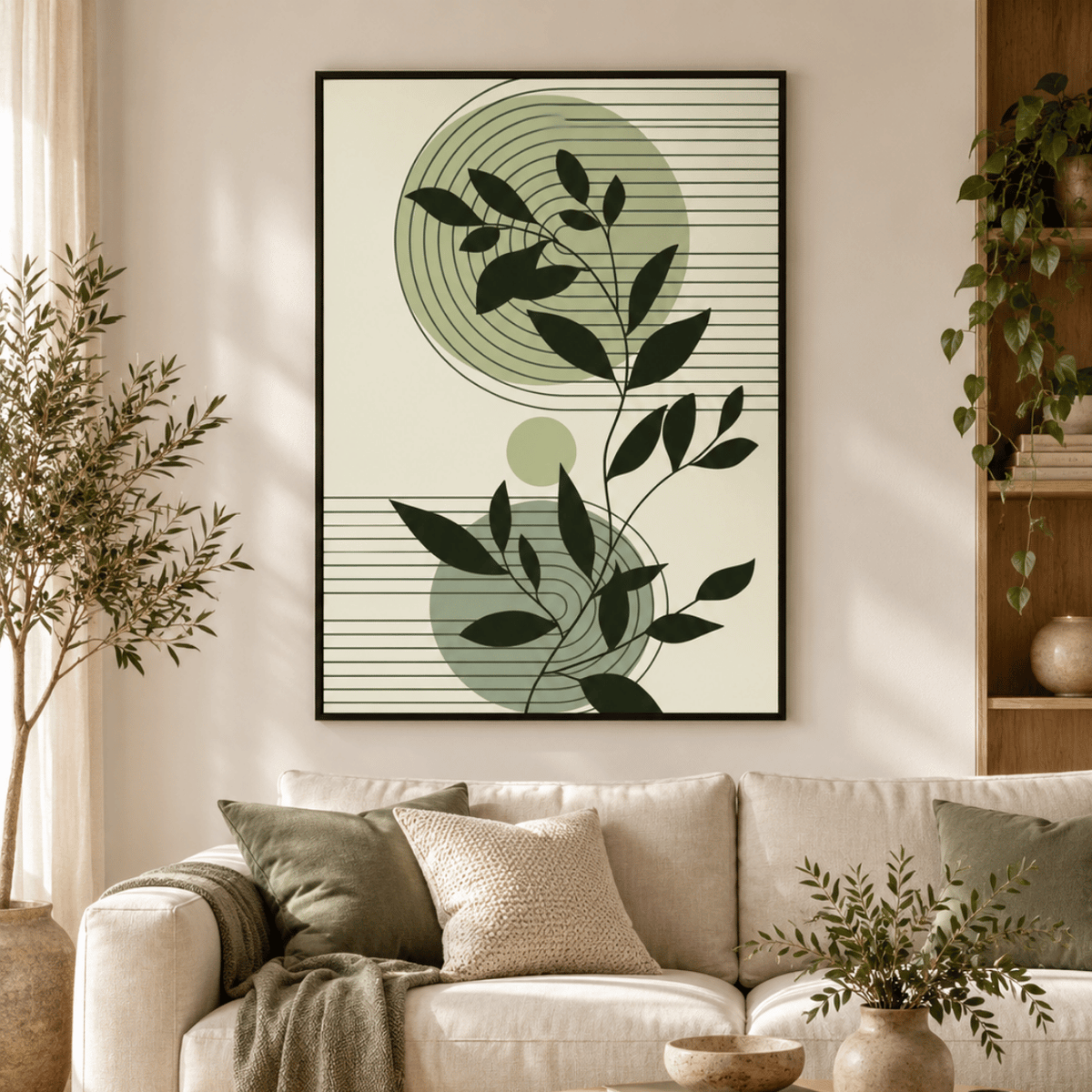 Sage Orbit Leaves Canvas Print