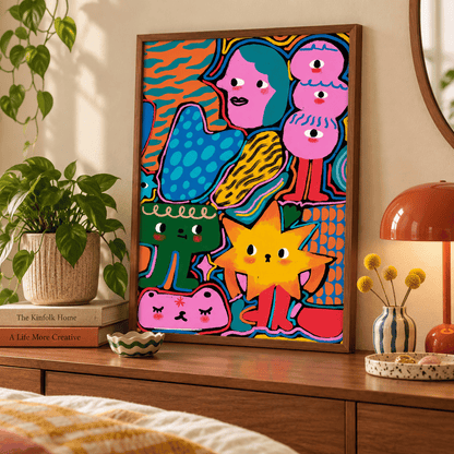 Neon Doodle Friends Canvas Print