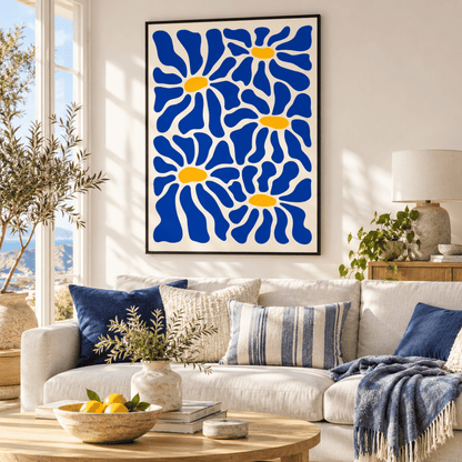Cobalt Daisy Rhythm Canvas Print