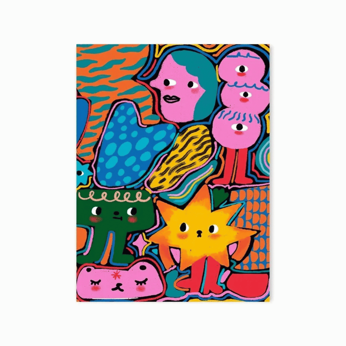 Neon Doodle Friends Canvas Print