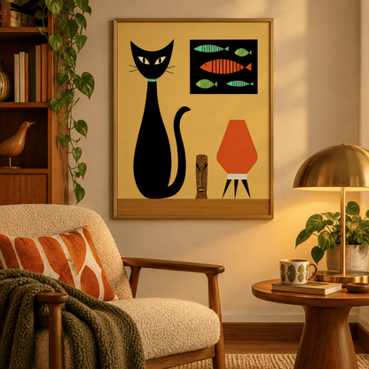 Fishbone Lounge Black Cat Canvas Print