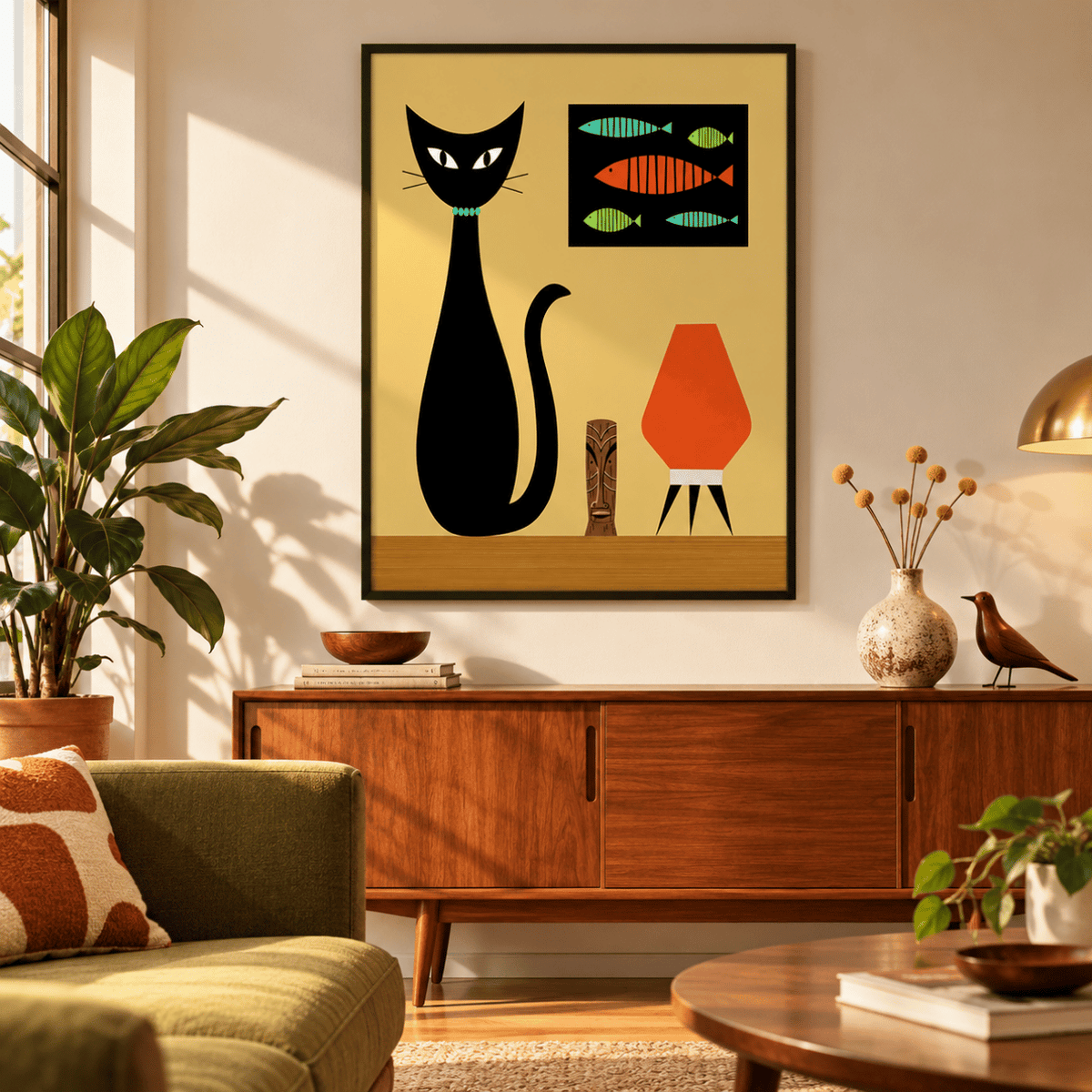 Fishbone Lounge Black Cat Canvas Print