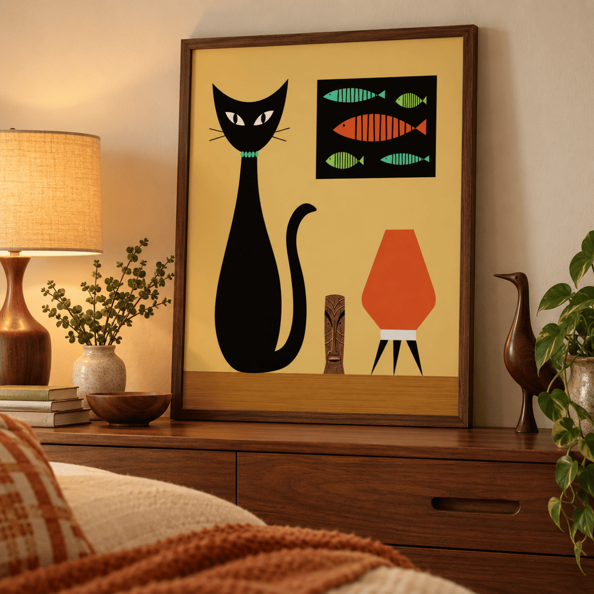 Fishbone Lounge Black Cat Canvas Print