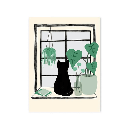 Window Garden Black Cat Canvas Print