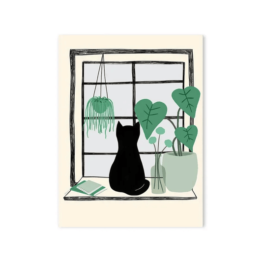 Window Garden Black Cat Canvas Print