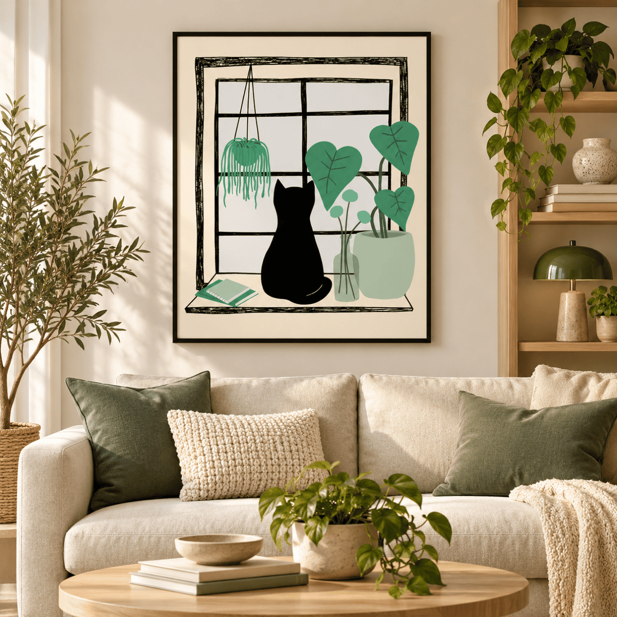 Window Garden Black Cat Canvas Print