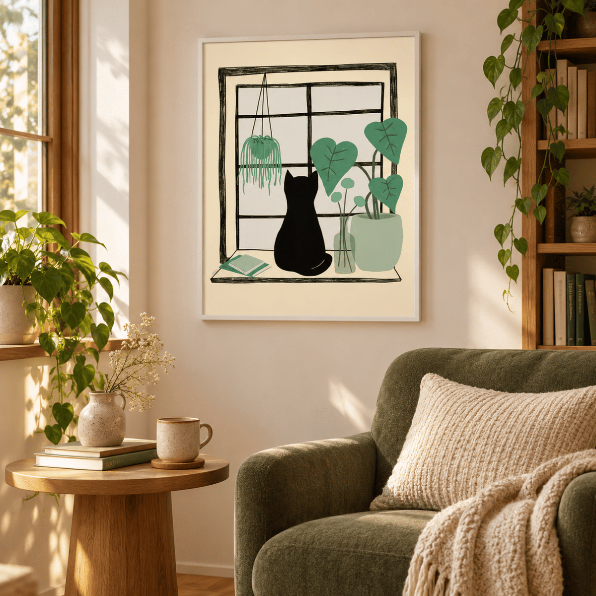 Window Garden Black Cat Canvas Print