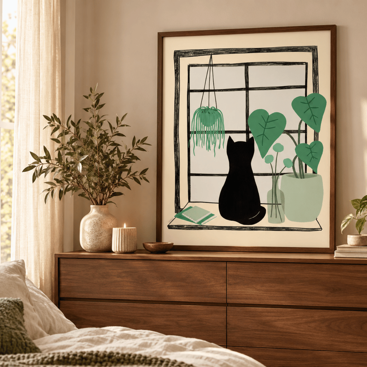 Window Garden Black Cat Canvas Print