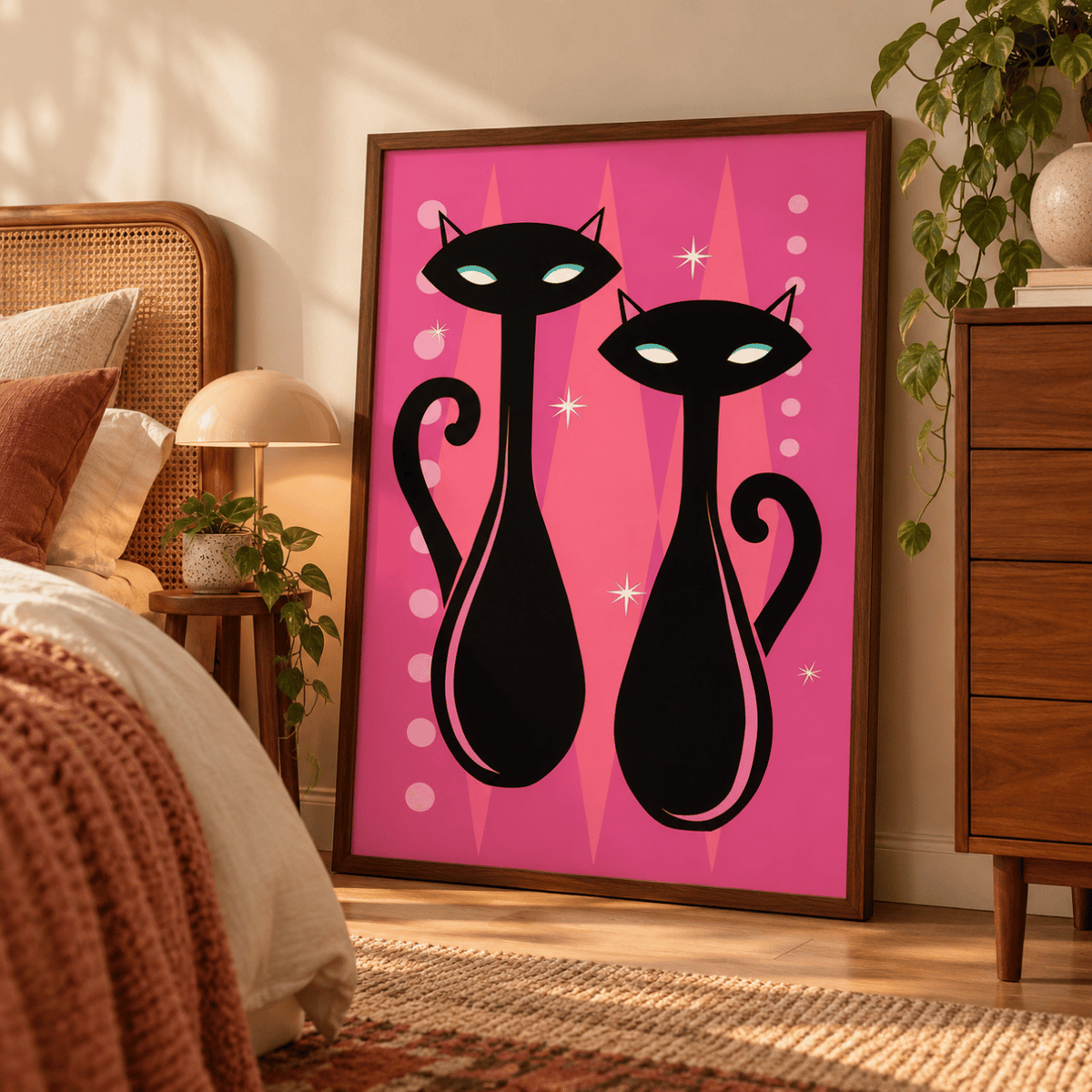 Pink Atomic Cat Duo Canvas Print