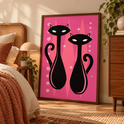 Pink Atomic Cat Duo Canvas Print