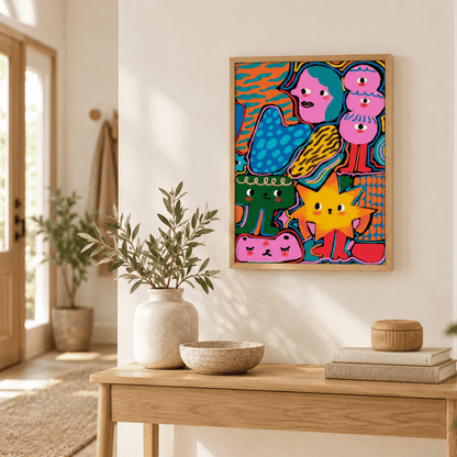 Neon Doodle Friends Canvas Print