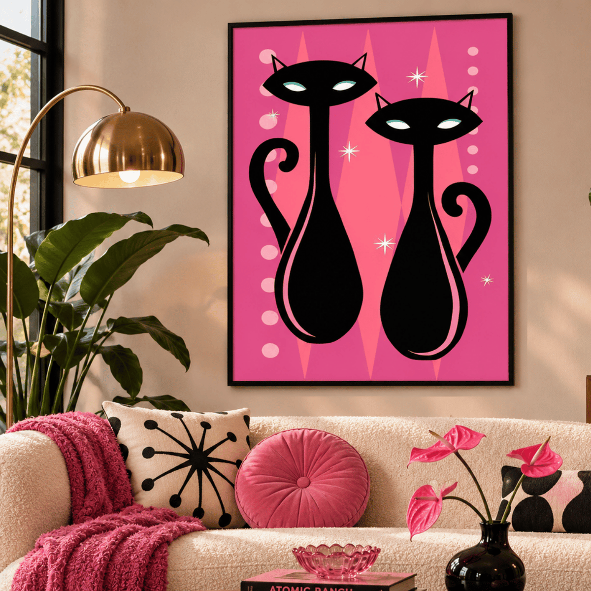 Pink Atomic Cat Duo Canvas Print