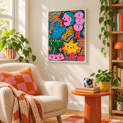 Neon Doodle Friends Canvas Print