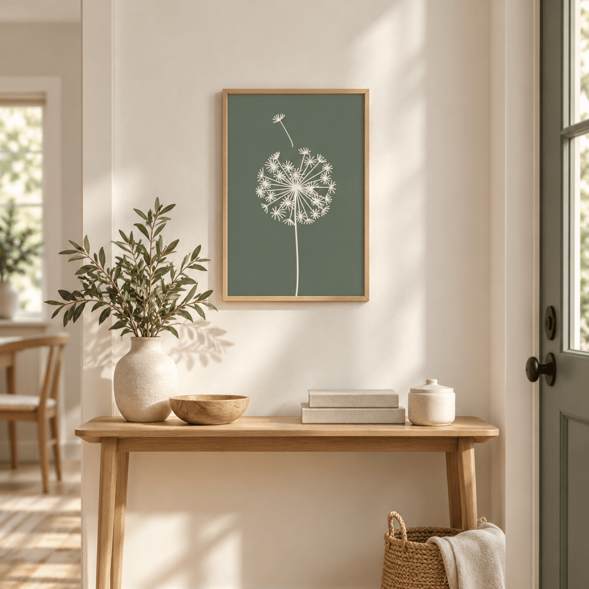 Sage Dandelion Wish Canvas Print