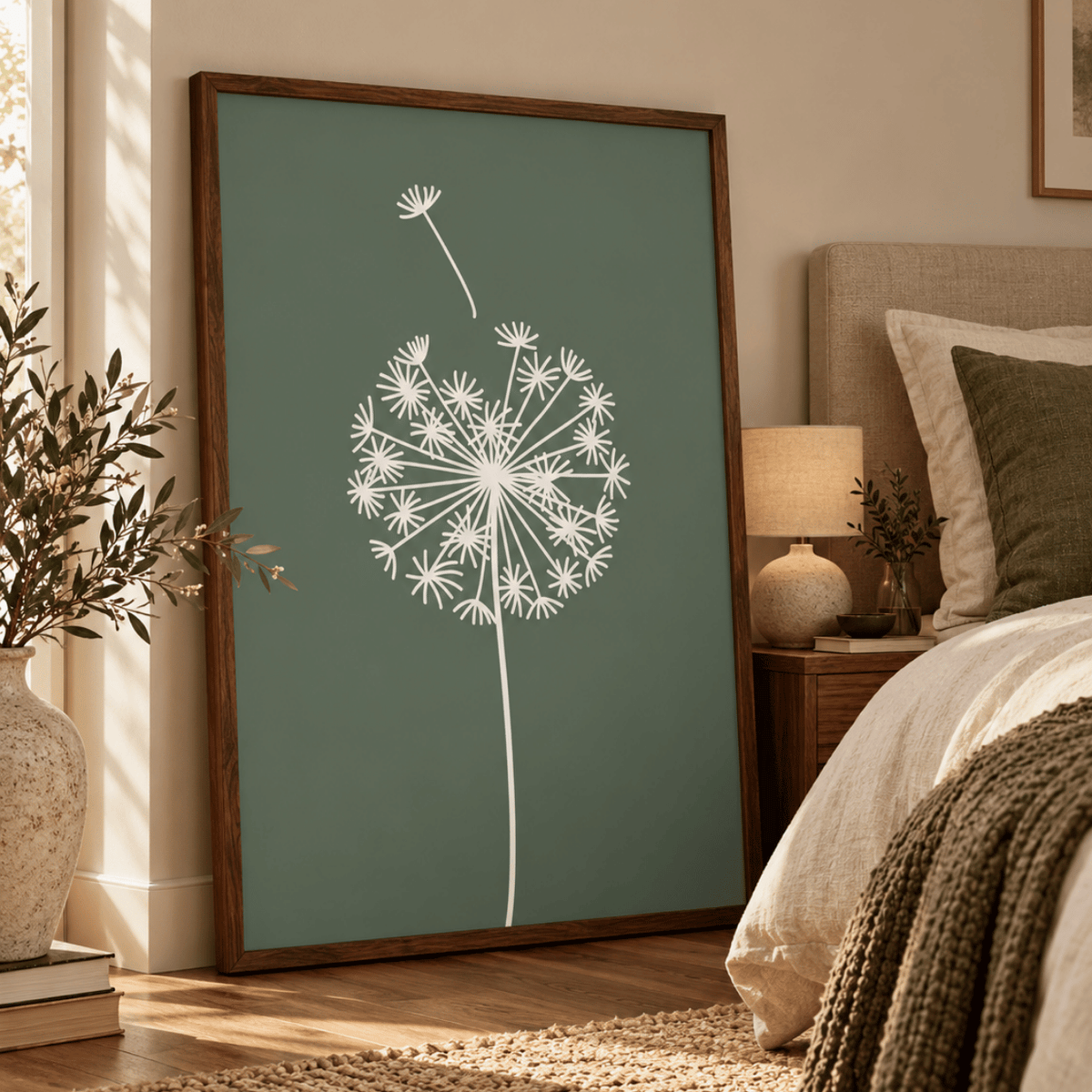 Sage Dandelion Wish Canvas Print